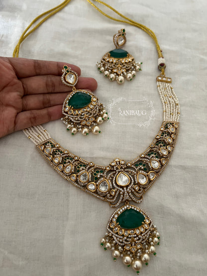 Vrushita Rich Gold Finish Polki Kundan Studded Pearl Adorned Royal Jewellery Set By Ranibaug