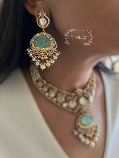 Vrushita Rich Gold Finish Polki Kundan Studded Pearl Adorned Royal Jewellery Set By Ranibaug