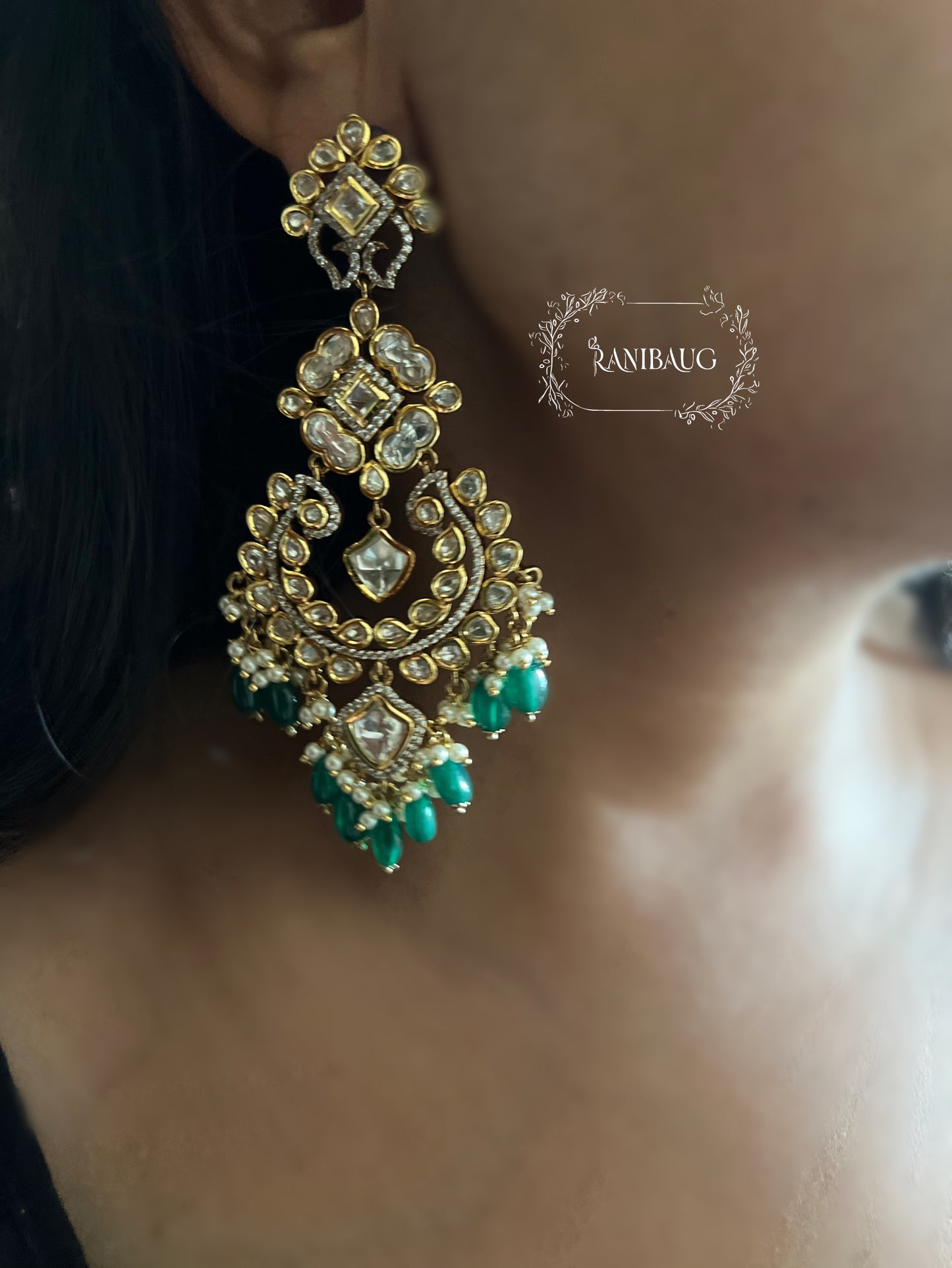 Vrushti Polki Studded Luxury Emerald Beaded Choker Necklace By Ranibaug | Wedding Jewellery Set 2025