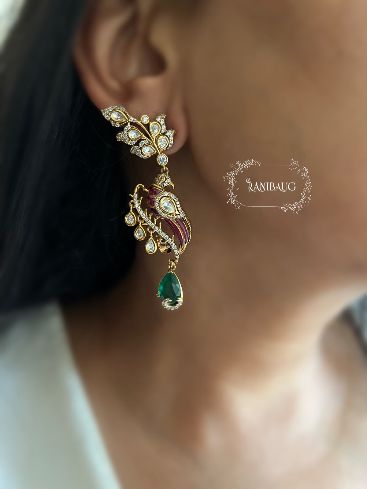 Vrushtti Polki Layered Designer Drop Royal Festive Earrings By Ranibaug