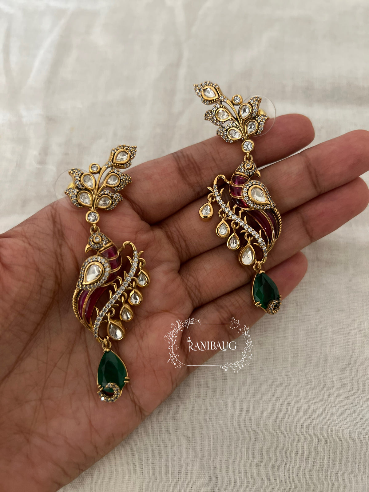 Vrushtti Polki Layered Designer Drop Royal Festive Earrings By Ranibaug