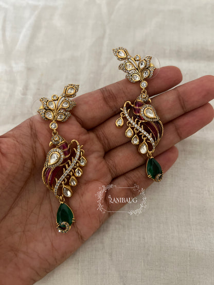 Vrushtti Polki Layered Designer Drop Royal Festive Earrings By Ranibaug