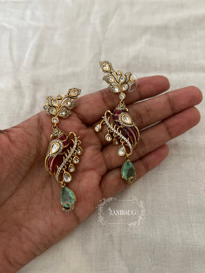 Vrushtti Polki Layered Designer Drop Royal Festive Earrings By Ranibaug