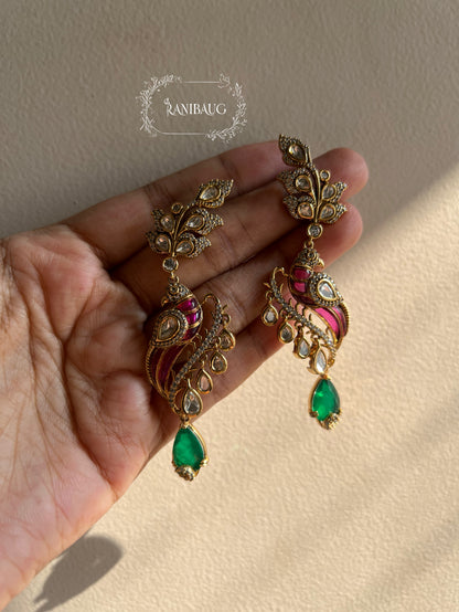 Vrushtti Polki Layered Designer Drop Royal Festive Earrings By Ranibaug