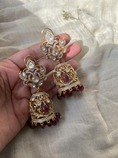 Ektara Elegant Artificial Gold Earrings Victorian Finish With Mossainite Stones