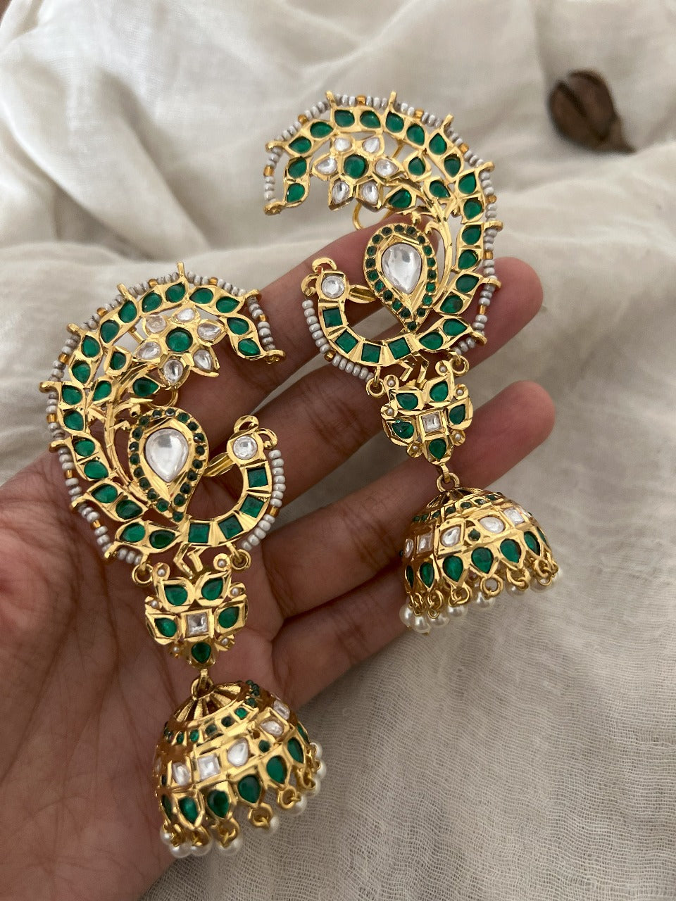 Meherbanu Rani Pink Emerald Peacock Jhumka | Ranibaug