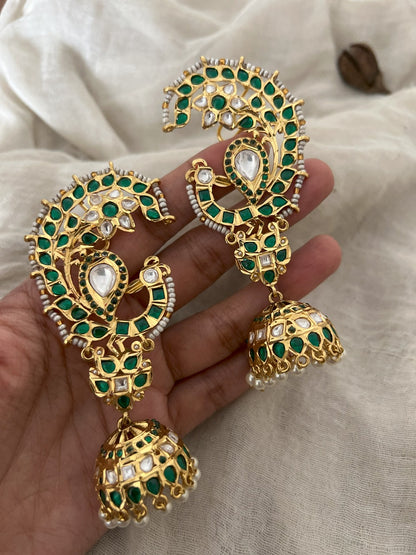 Meherbanu Rani Pink Emerald Peacock Jhumka | Ranibaug