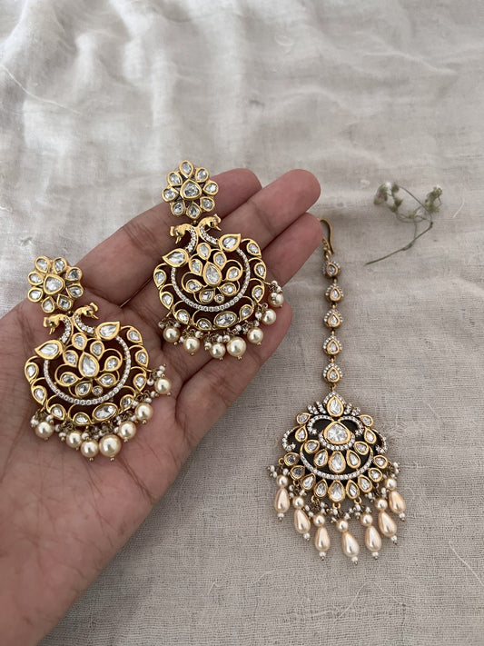 Inej Maharani Polki Pearl Peacock Chandbali | Ranibaug