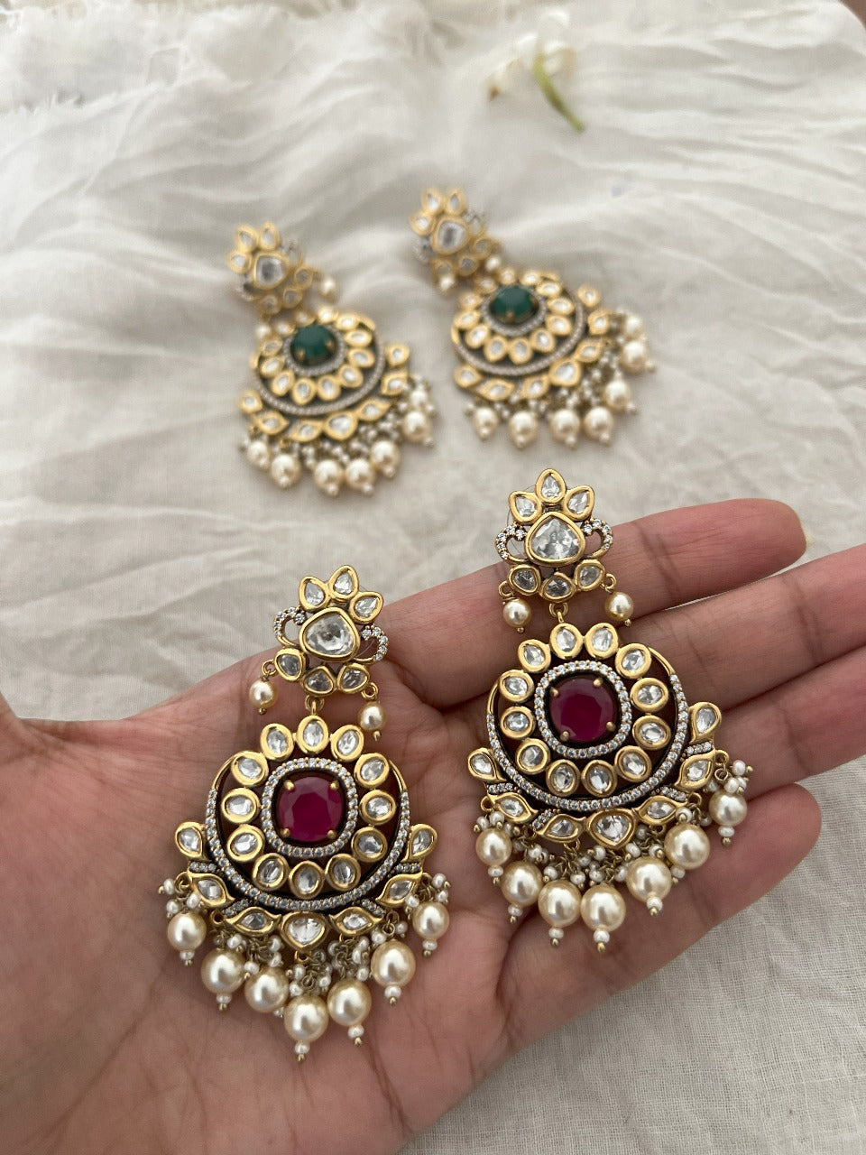 Aaradhya Premium Gold Plated Kundan Chandelier Earrings | Ranibaug