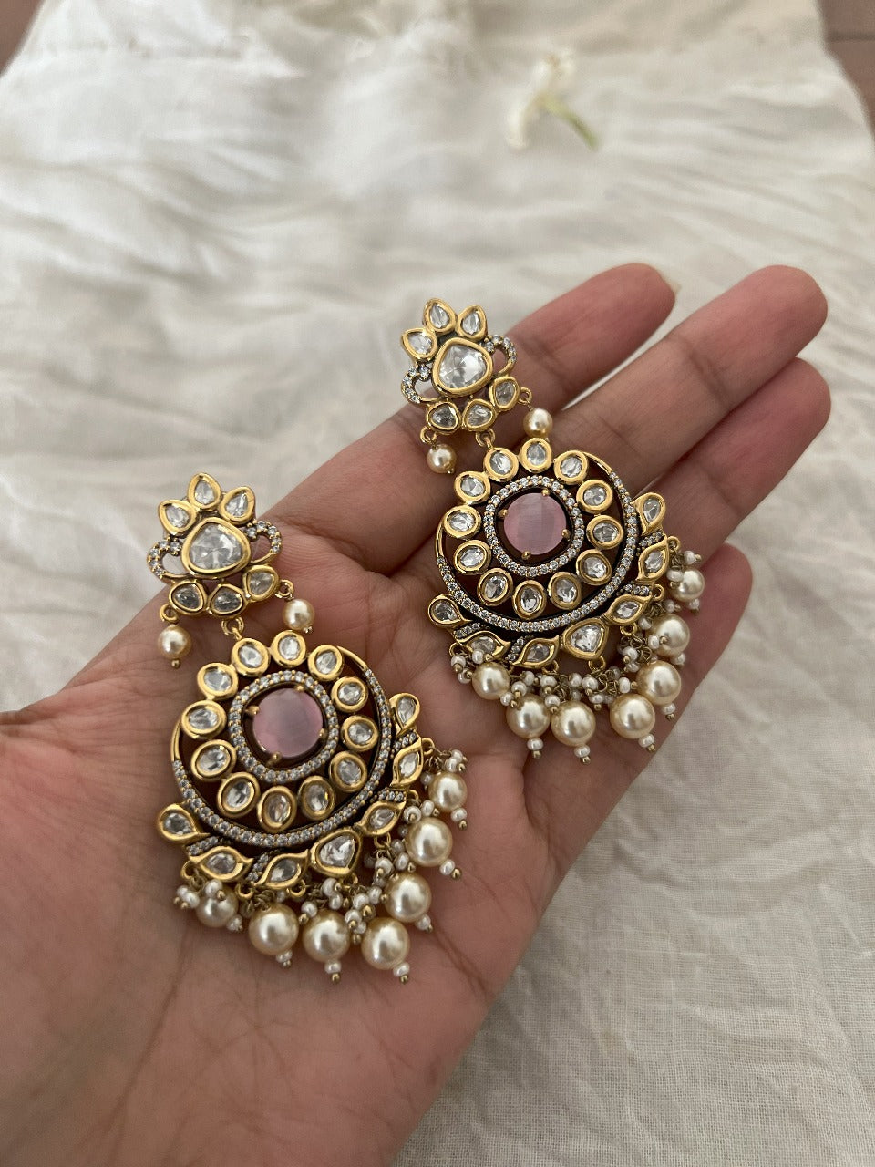Aaradhya Premium Gold Plated Kundan Chandelier Earrings | Ranibaug