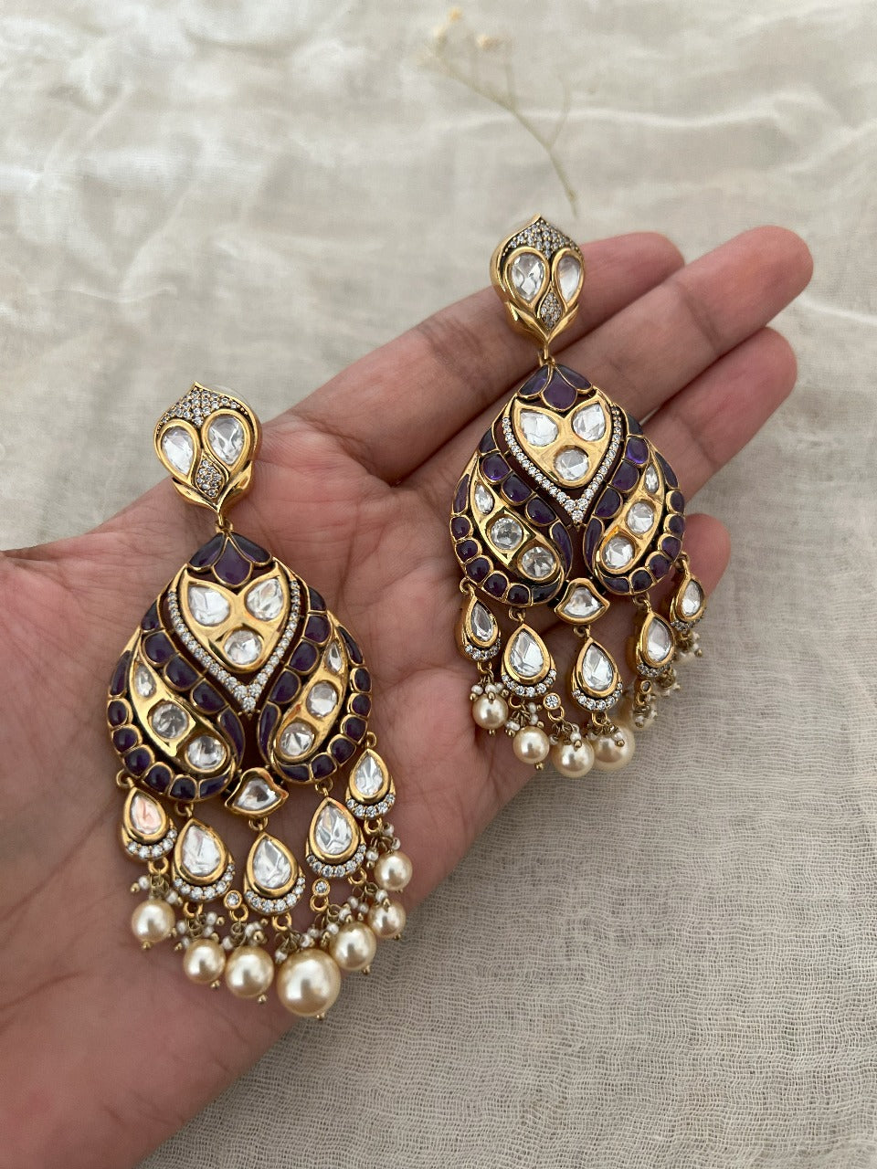 Kasturi Amethyst Kundan Pearl Earrings | Ranibaug