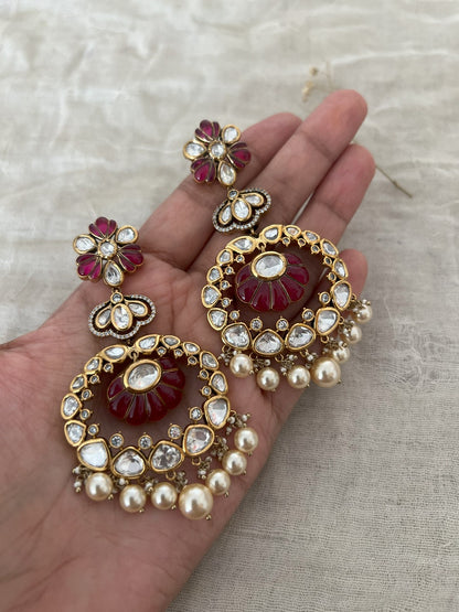 RB Lakeer Radiant Gold Plated Polki Kundan Pearl Chandbali