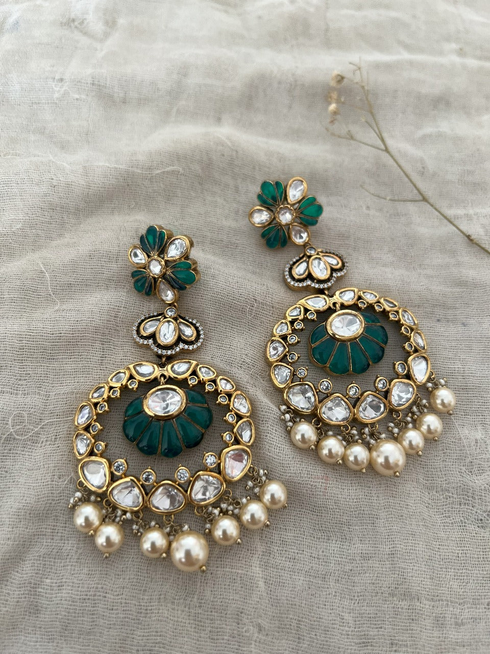 RB Lakeer Radiant Gold Plated Polki Kundan Pearl Chandbali