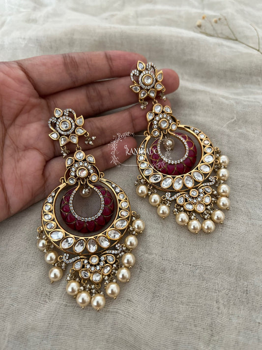 Ranibaug Jeeya Handcrafted Premium Polki Gold Dangle Earrings