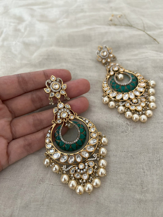 Ranibaug Jeeya Handcrafted Premium Polki Gold Dangle Earrings