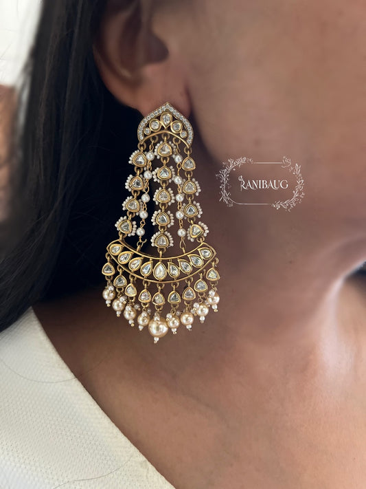 Ranibaug Glamour Statement Polki Kundan Fall Premium Earrings