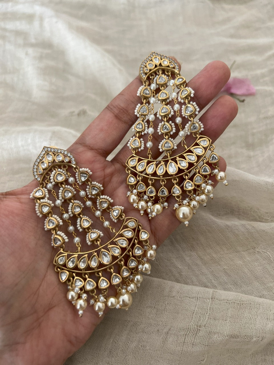 Ranibaug Glamour Statement Polki Kundan Fall Premium Earrings