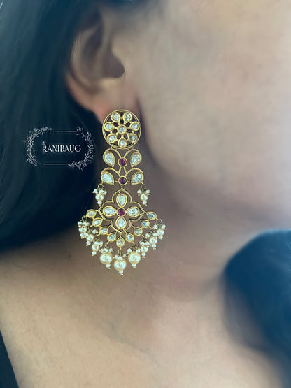 Ranibaug Ehsaas Kundan Jasmine Pearl Gold Dangler Earrings