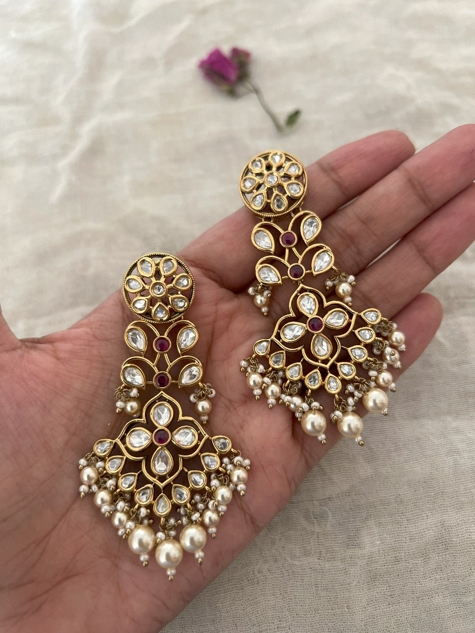 Ranibaug Ehsaas Kundan Jasmine Pearl Gold Dangler Earrings