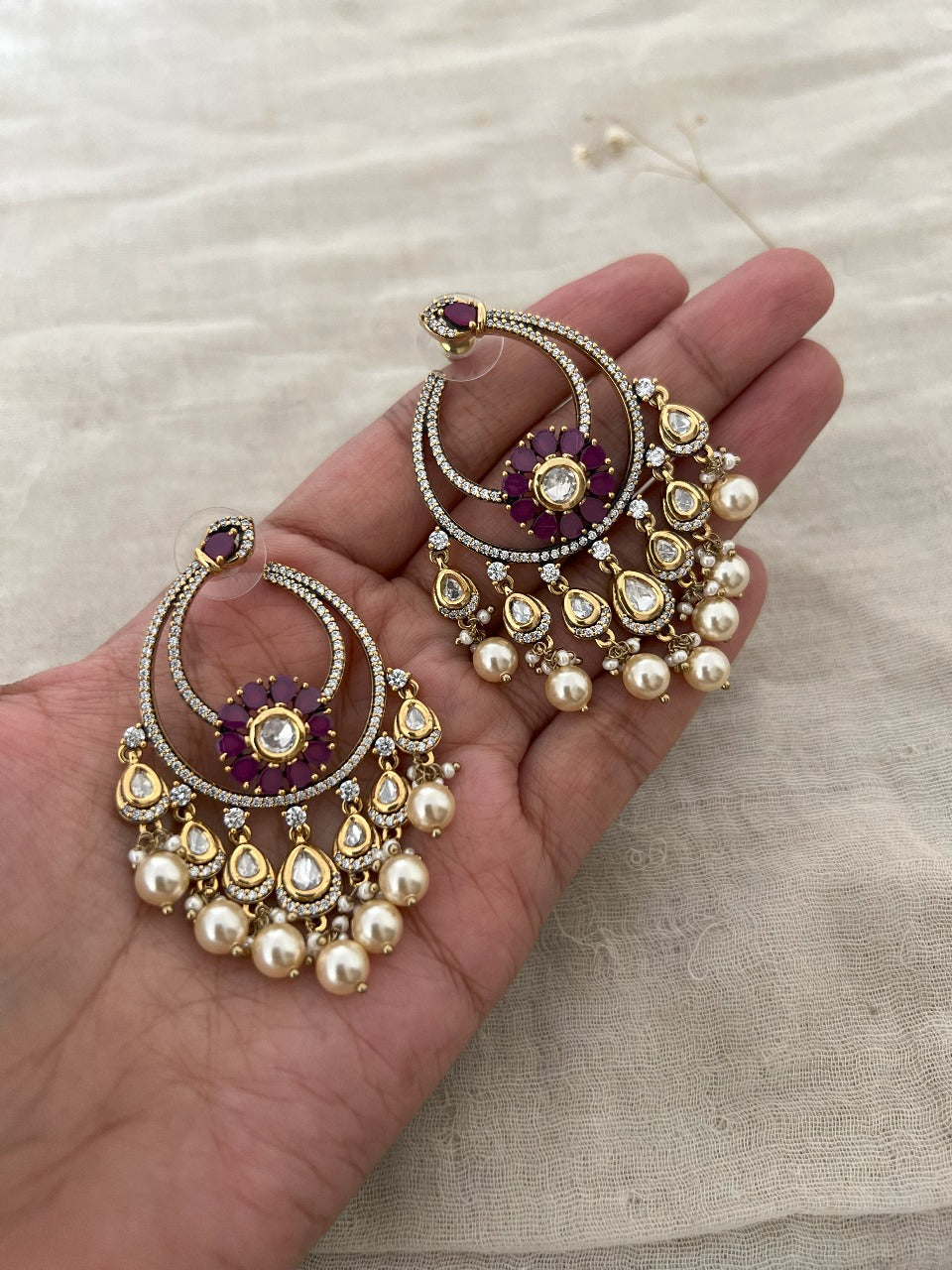Ranibaug Mor Ratna Chandbali With Pearl Drops Earring