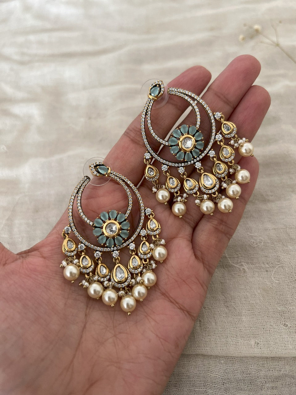 Ranibaug Mor Ratna Chandbali With Pearl Drops Earring