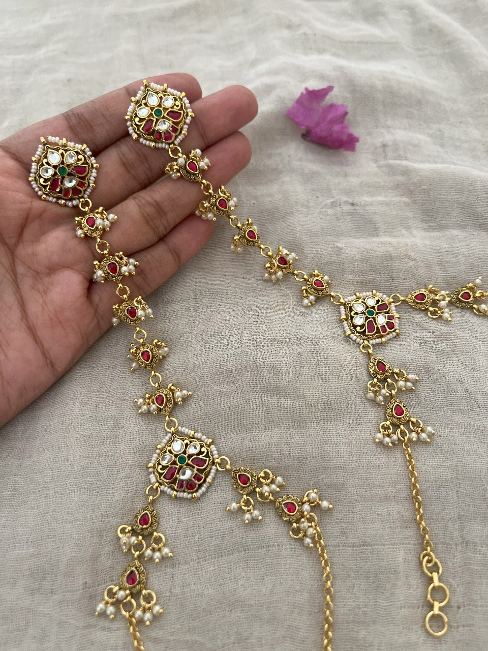 Pukhraj Gold Traditional Indian Kundan Hathphool For Women | Ranibaug