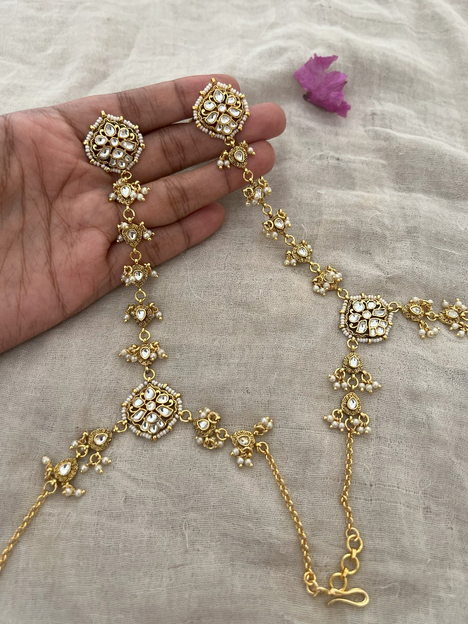 Pukhraj Gold Traditional Indian Kundan Hathphool For Women | Ranibaug
