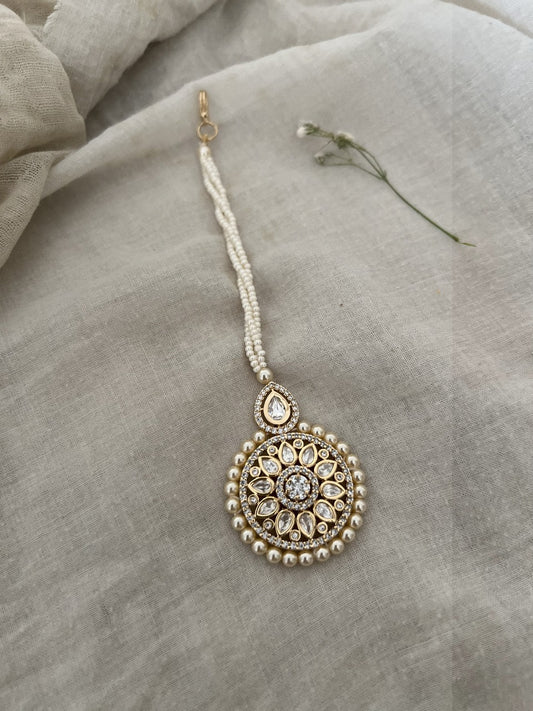 Ritika Elegant Round Pearl Maang Tikka By Ranibaug