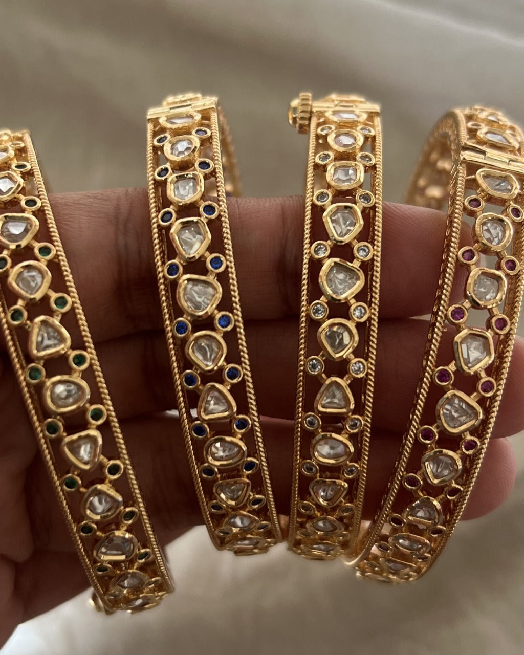 Ridhima Antique Kundan Premium Gold Bangles By Ranibaug