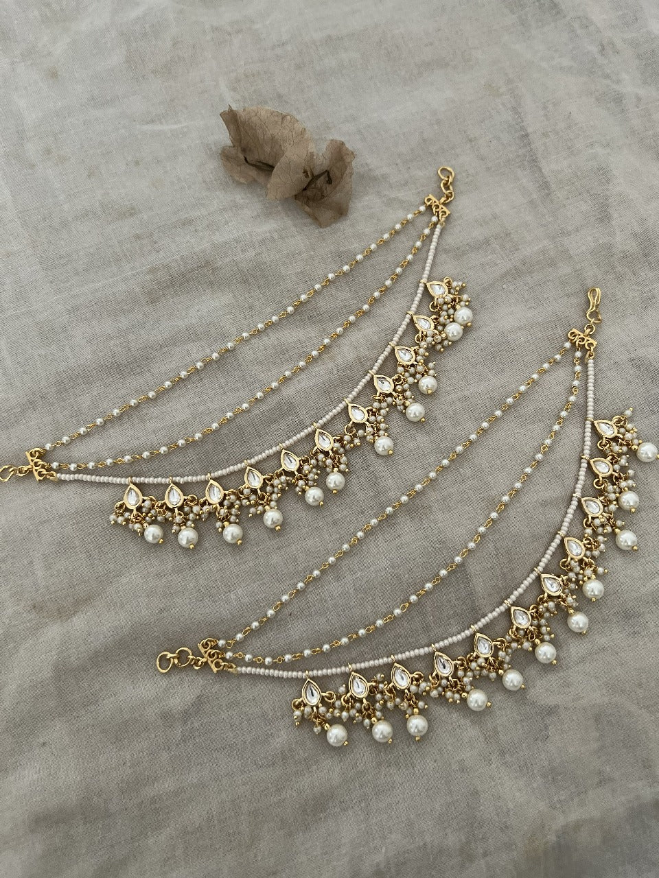 Alina Trendy Gold Finish Kundan And Pearl Hair Jewelry By Ranibaug
