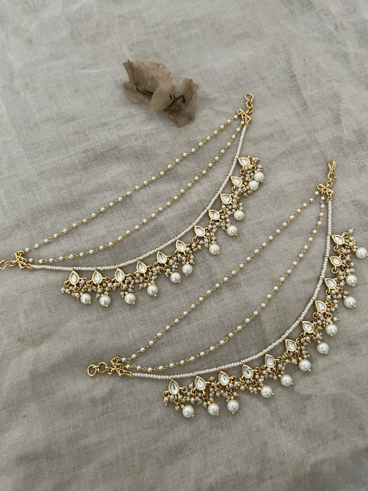 Alina Trendy Gold Finish Kundan And Pearl Hair Jewelry By Ranibaug