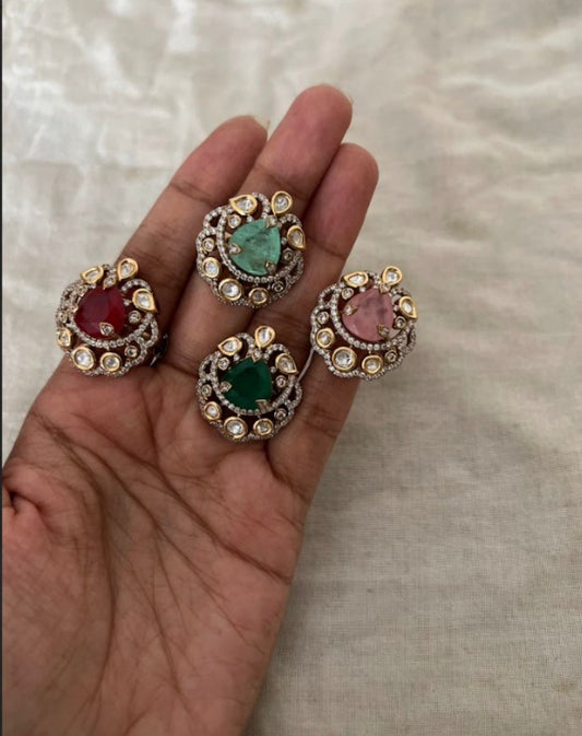 Vidhana Cute Polki Studded Victorian Finish Gemstone Classic Festive Ring Jewelry By Ranibaug