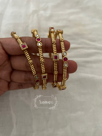 Yamika Ruby Polki Designer Classic Gold Bangles Set By Ranibaug