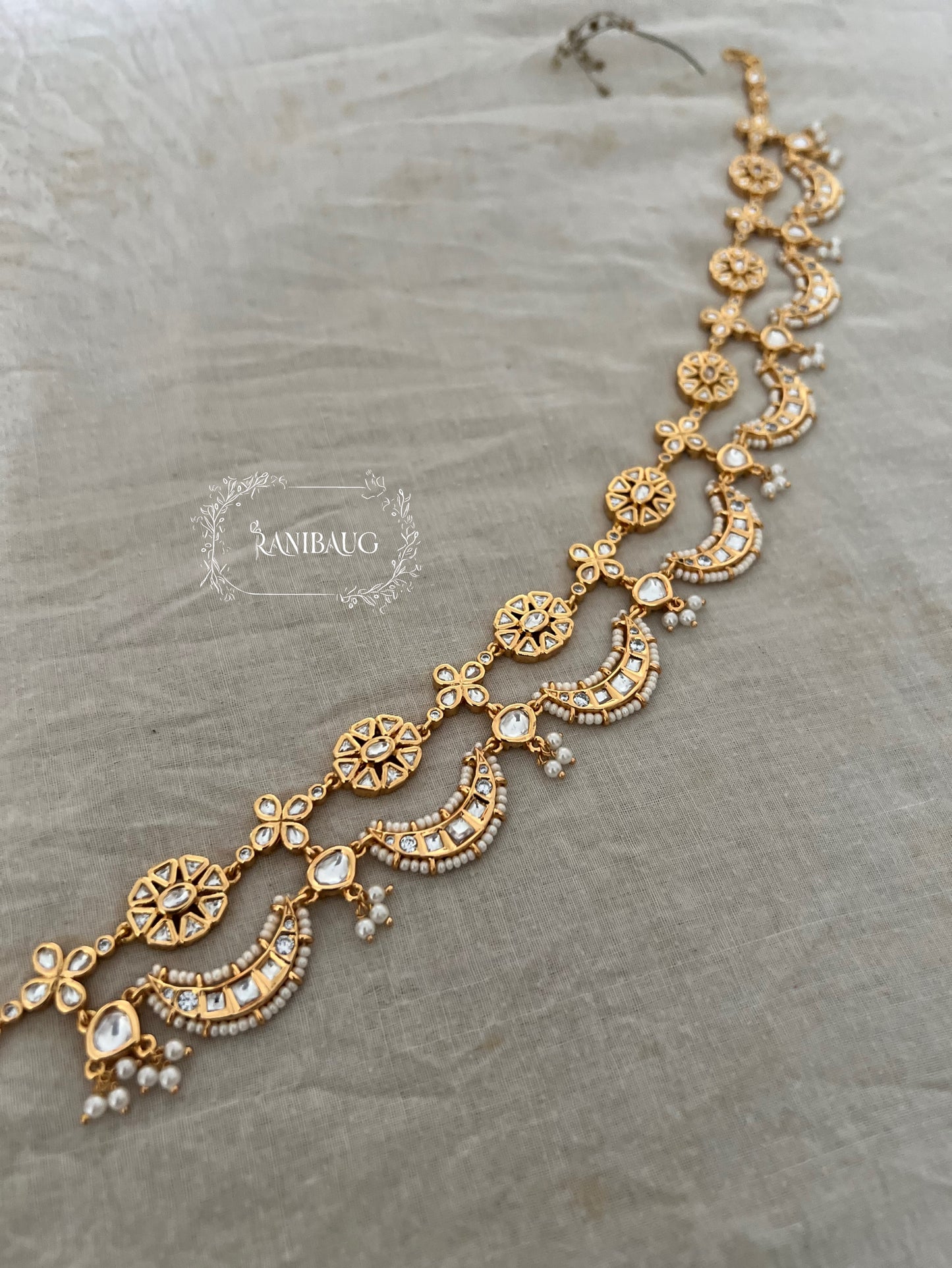 Yamini Gold Plated Kundan Studded Sheeshpatti For Lehenga By Ranibaug