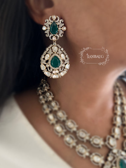 Yashna Polki Kundan Studded Victorian Finish Layered Necklace Jewellery Set By Ranibaug