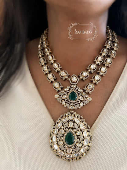 Yashna Polki Kundan Studded Victorian Finish Layered Necklace Jewellery Set By Ranibaug