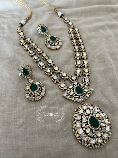Yashna Polki Kundan Studded Victorian Finish Layered Necklace Jewellery Set By Ranibaug