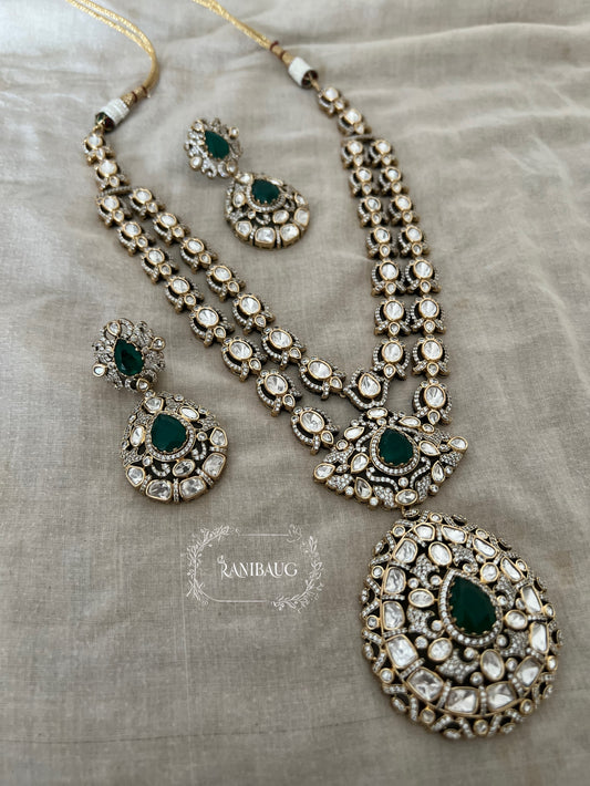Yashna Polki Kundan Studded Victorian Finish Layered Necklace Jewellery Set By Ranibaug