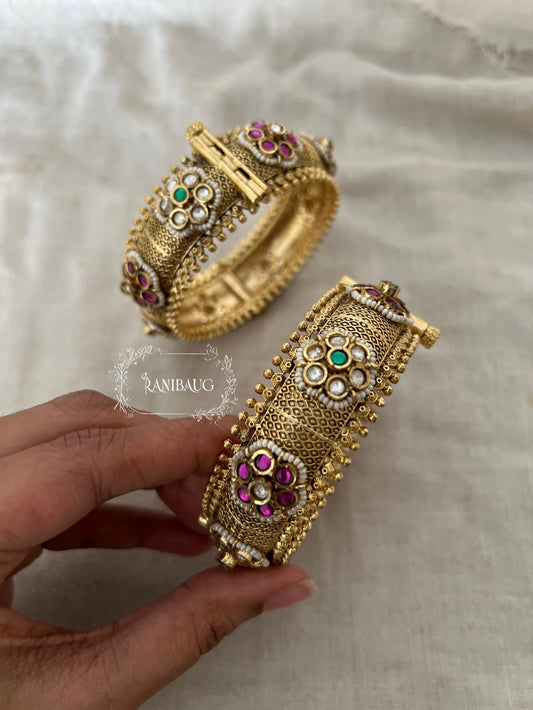 Yugakshi Indian Traditional Bridal Heavy Kundan Studded Enamel Heritage Bangles In Premium Gold Tone By Ranibaug | Bangles For Wedding Bridal Jewelry