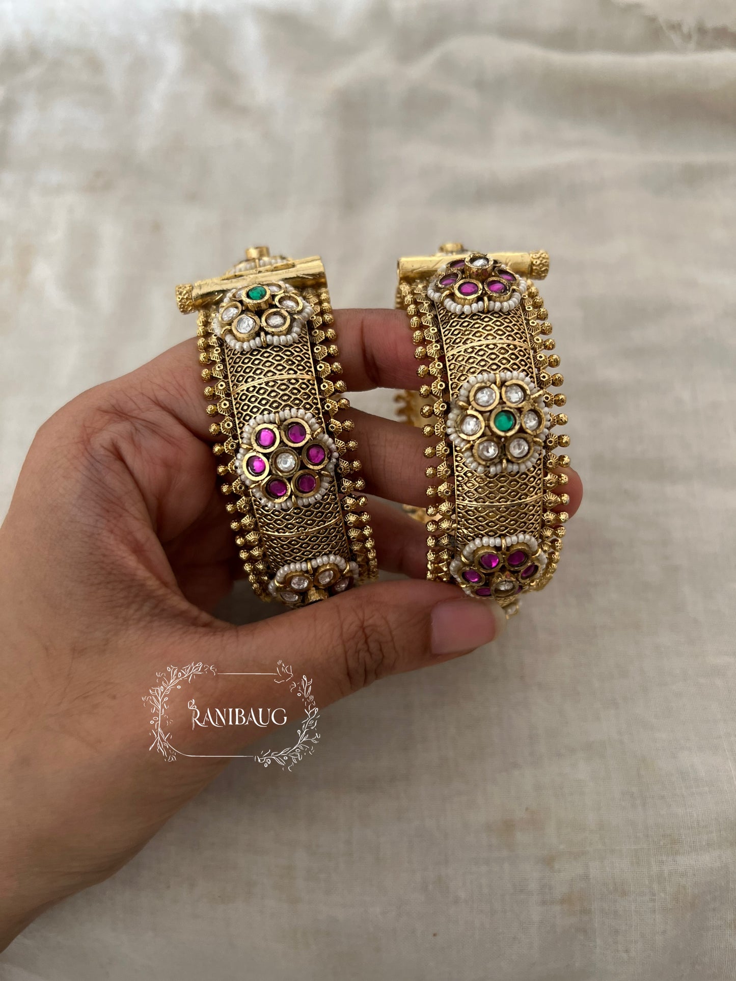 Yugakshi Indian Traditional Bridal Heavy Kundan Studded Enamel Heritage Bangles In Premium Gold Tone By Ranibaug | Bangles For Wedding Bridal Jewelry