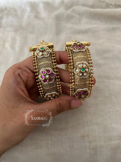 Yugakshi Indian Traditional Bridal Heavy Kundan Studded Enamel Heritage Bangles In Premium Gold Tone By Ranibaug | Bangles For Wedding Bridal Jewelry