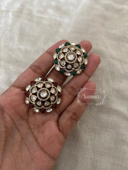 Yuhi Floral Oversized Indian Traditional Polki Kundan Gold Plated Ring By Ranibaug