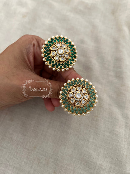 Yukta Dramatic Royal Green Polki Studded Geometric Designer Ring Jewellry By Ranibaug