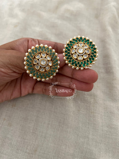 Yukta Dramatic Royal Green Polki Studded Geometric Designer Ring Jewellry By Ranibaug