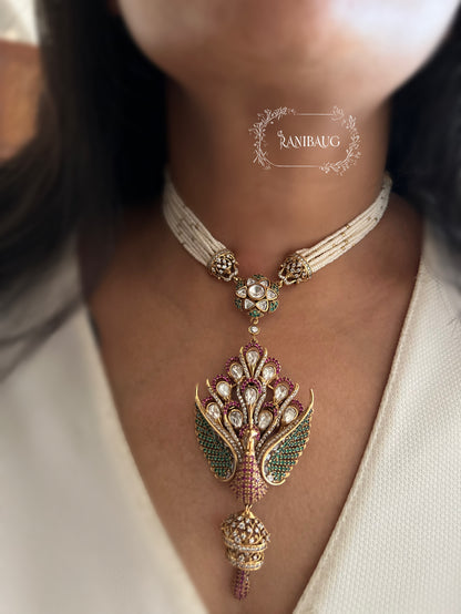 Yukta Peacock Polki Antique Gold Finish Unique Designer Motif Festive Necklace By Ranibaug | The Royal Wedding Collection 2026