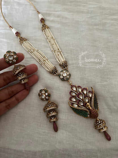 Yukta Peacock Polki Antique Gold Finish Unique Designer Motif Festive Necklace By Ranibaug | The Royal Wedding Collection 2026