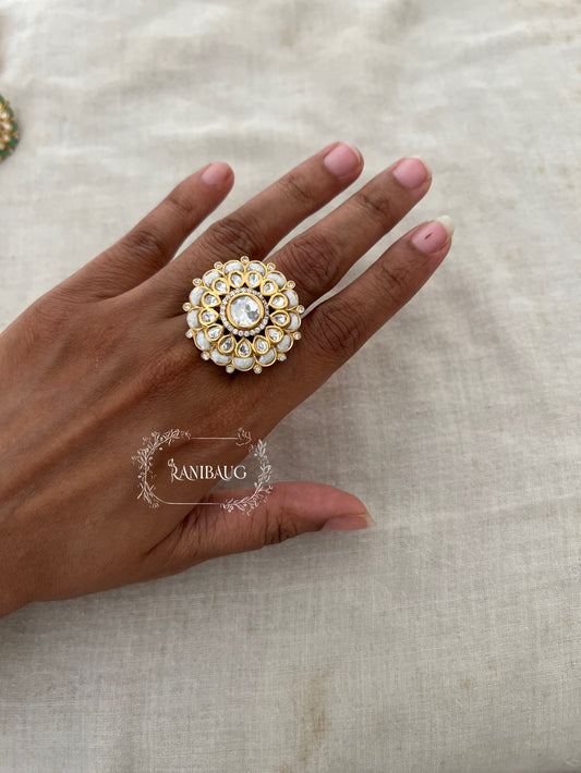 Yukti Blossom Polki Kundan Indian Ring Jewellery In Rich Gold Finish By Ranibaug