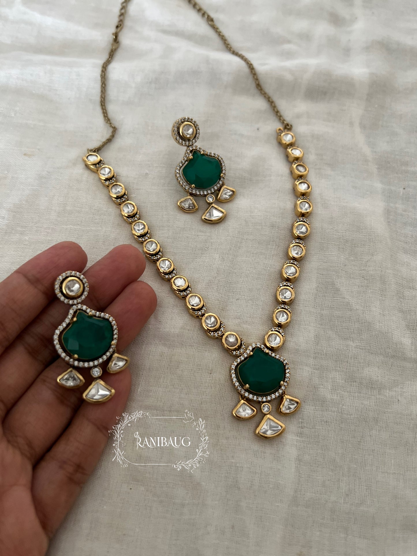 Zeeya Polki Gold Finish Necklace Jewellery Set By Ranibaug