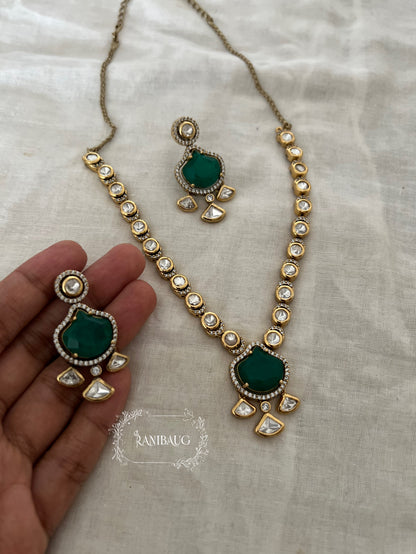Zeeya Polki Gold Finish Necklace Jewellery Set By Ranibaug