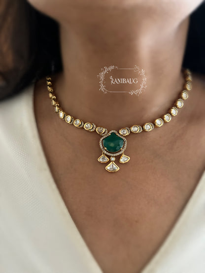 Zeeya Polki Gold Finish Necklace Jewellery Set By Ranibaug